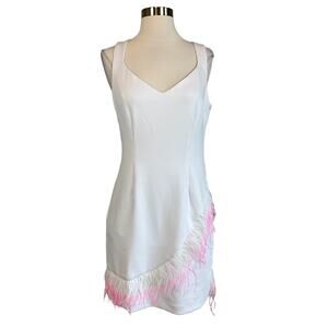 Laundry Feather Trimmed Sleeveless Mini Sheath Cocktail Party Dress White Size 6